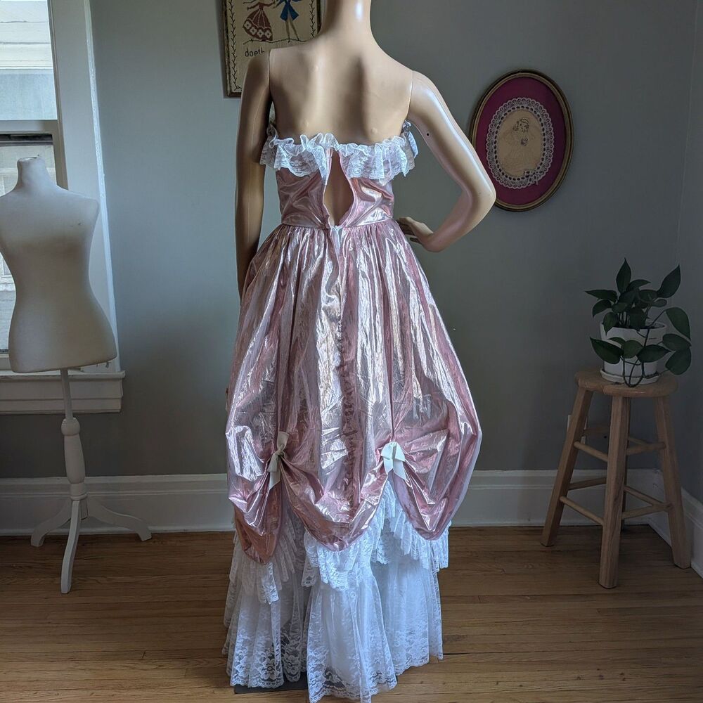 ON HOLD 80s Loralie Ballgown Southern Belle Maxi Dress Pink Strapless Saloon 8 - Picture 3 of 12